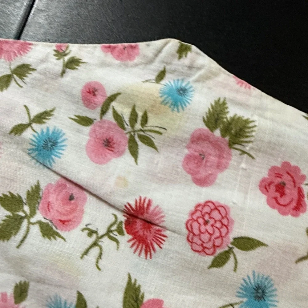 Vintage Floral Ruffle Apron Pink Sheer Full Bib Cottagecore 1950s 1960s